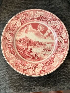 Johnson Bros Historic America "View of Boston" Red Transferware Plate